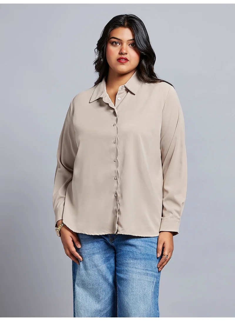globus Globus Gloplus Women Collared Neck Cuff Sleeves Shirt Style Plus Size Workwear Top